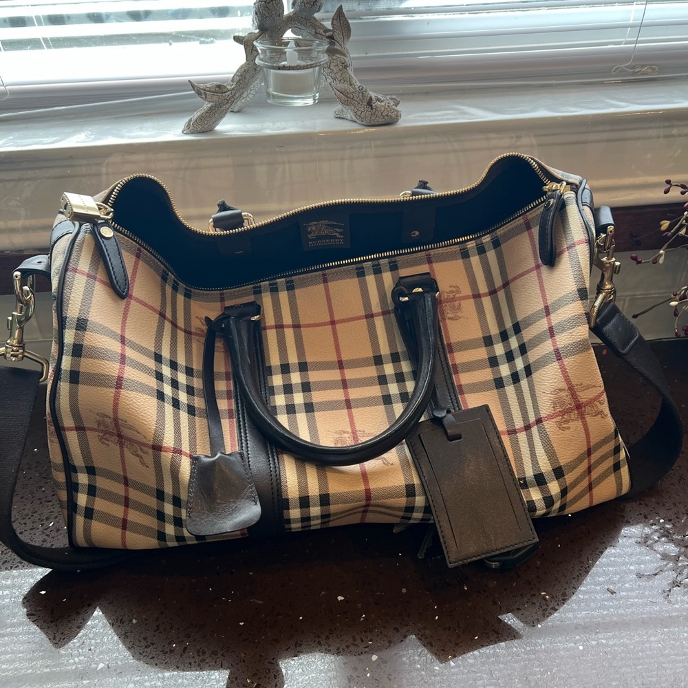 Burberry Beige and Black Plaid Handbag